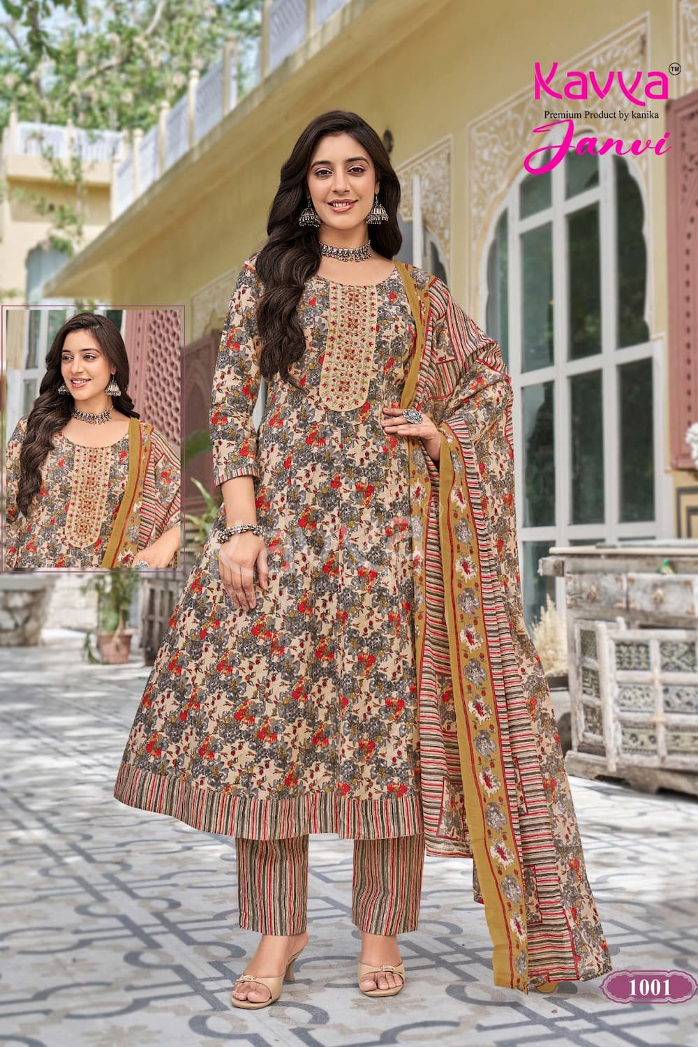 Kavya Janvi A Line Anarkali Pattern Salwar 3 Piece Set for Women with Elegant Anarkali Kurta Matching Bottom and Dupatta