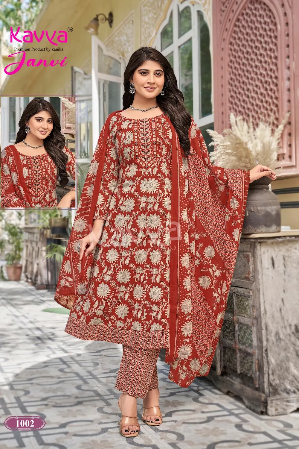 Kavya Janvi A Line Anarkali Pattern Salwar 3 Piece Set for Women with Elegant Anarkali Kurta Matching Bottom and Dupatta