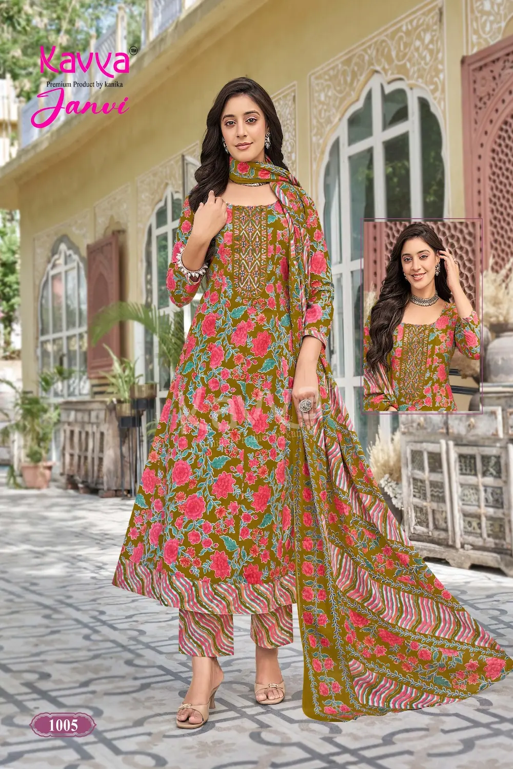 Kavya Janvi A Line Anarkali Pattern Salwar 3 Piece Set for Women with Elegant Anarkali Kurta Matching Bottom and Dupatta