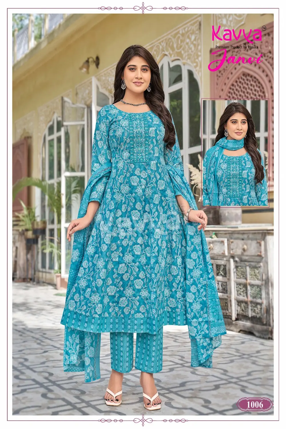 Kavya Janvi A Line Anarkali Pattern Salwar 3 Piece Set for Women with Elegant Anarkali Kurta Matching Bottom and Dupatta