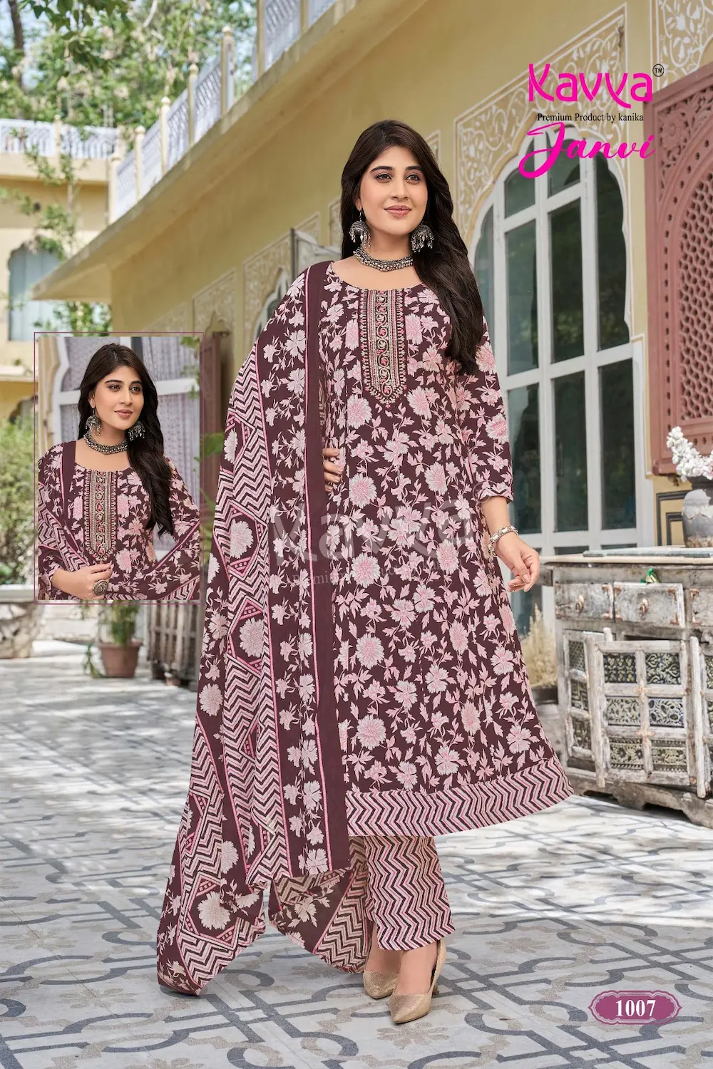 Kavya Janvi A Line Anarkali Pattern Salwar 3 Piece Set for Women with Elegant Anarkali Kurta Matching Bottom and Dupatta