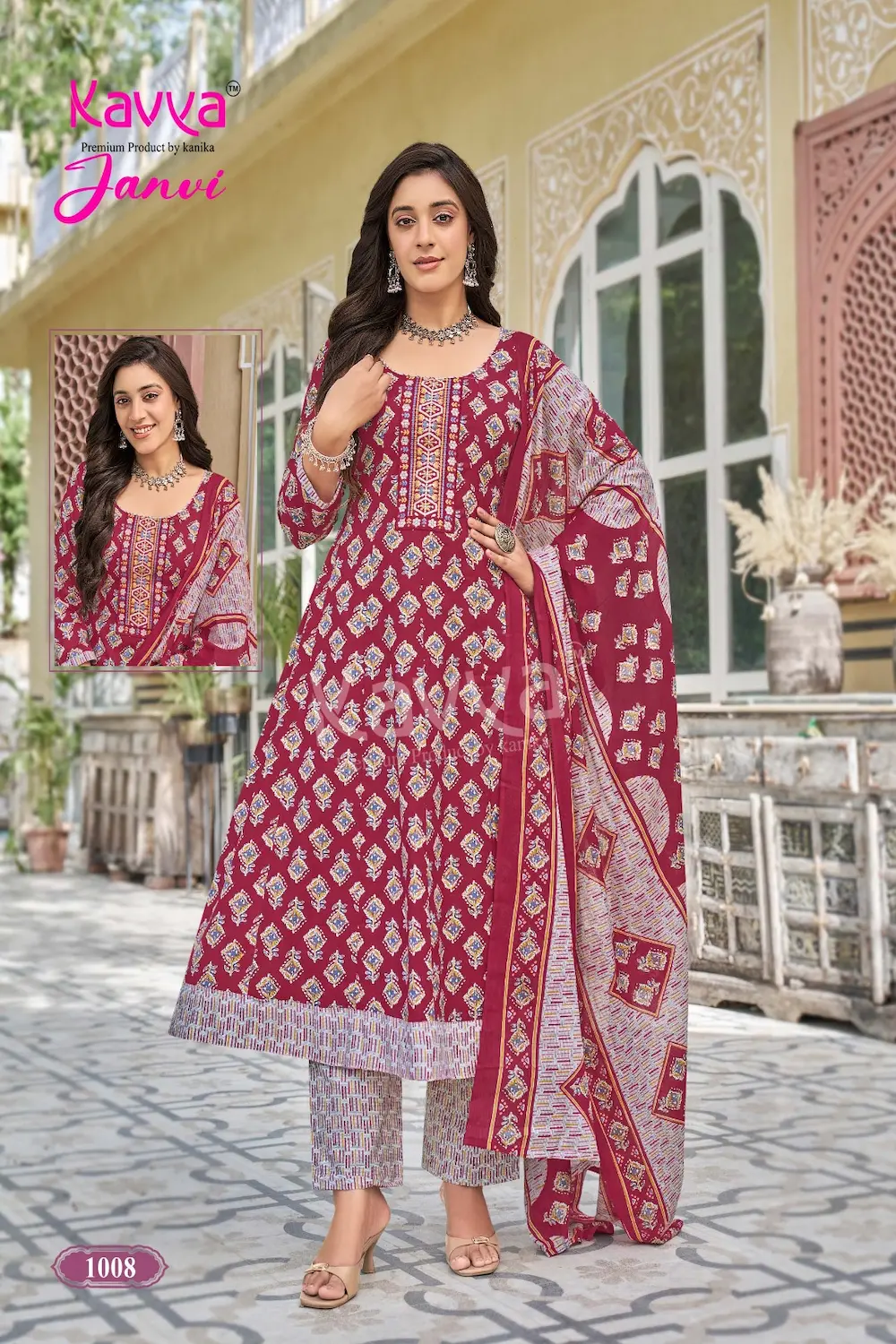 Kavya Janvi A Line Anarkali Pattern Salwar 3 Piece Set for Women with Elegant Anarkali Kurta Matching Bottom and Dupatta
