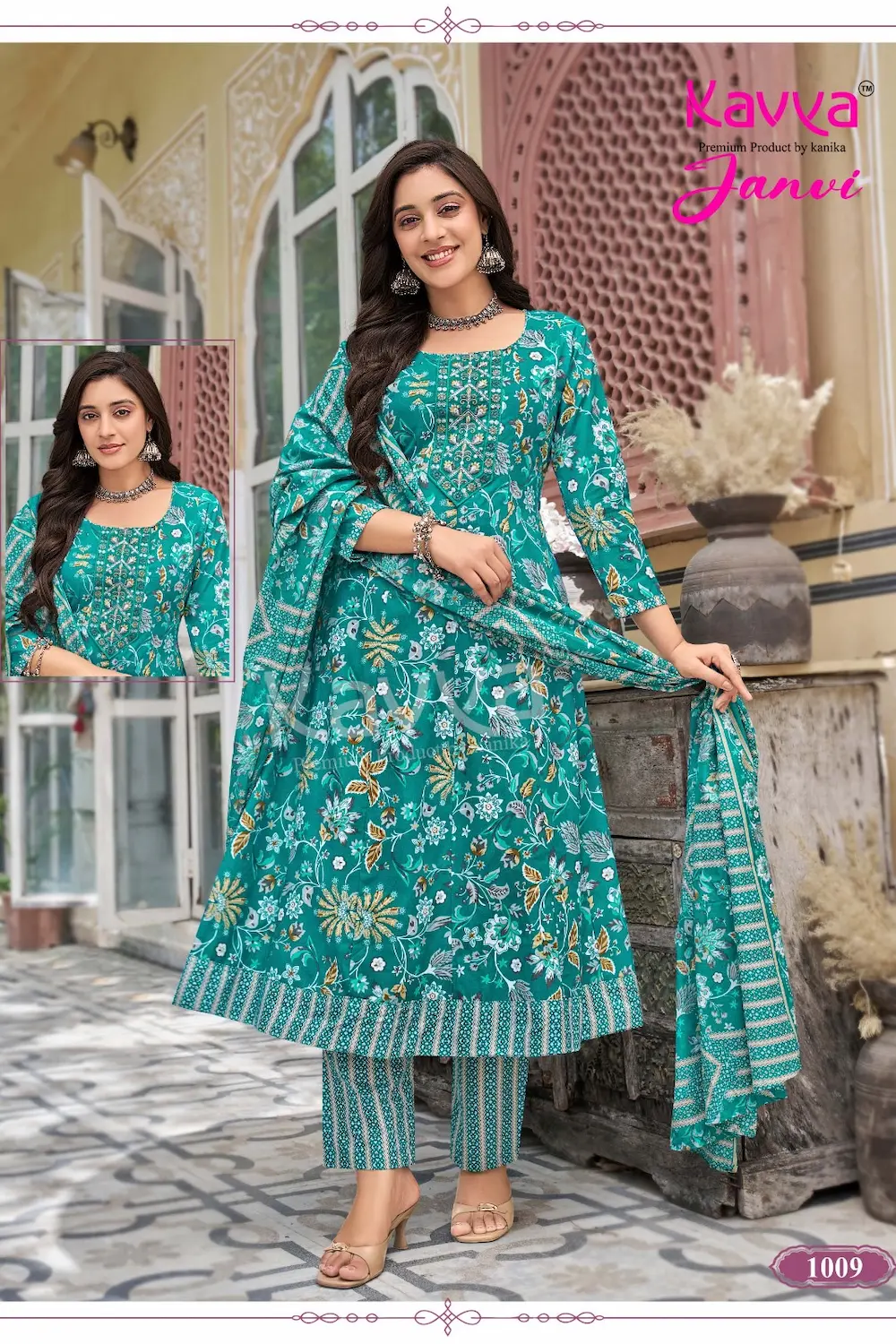 Kavya Janvi A Line Anarkali Pattern Salwar 3 Piece Set for Women with Elegant Anarkali Kurta Matching Bottom and Dupatta