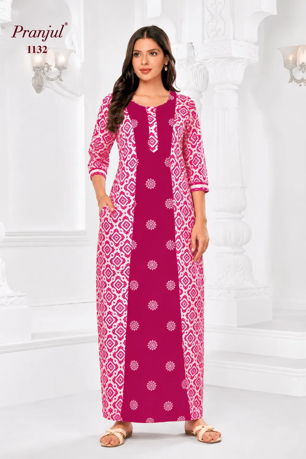 Pranjul Long Sleeve Cotton Nighty for Women