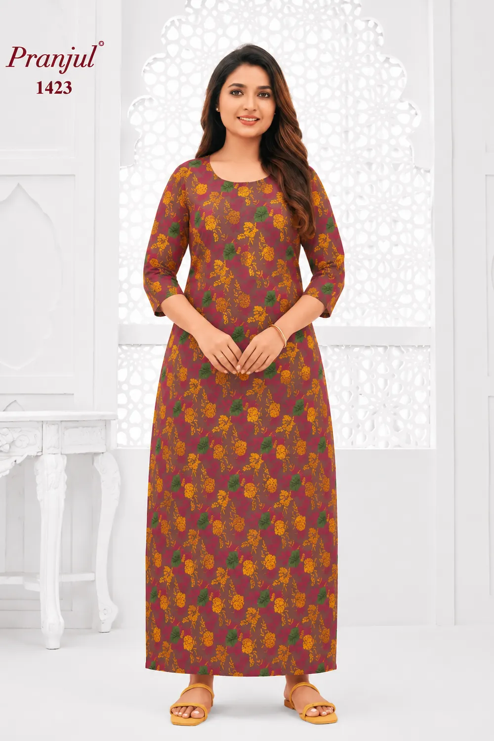 Pranjul Long Sleeve Cotton Nighty for Women
