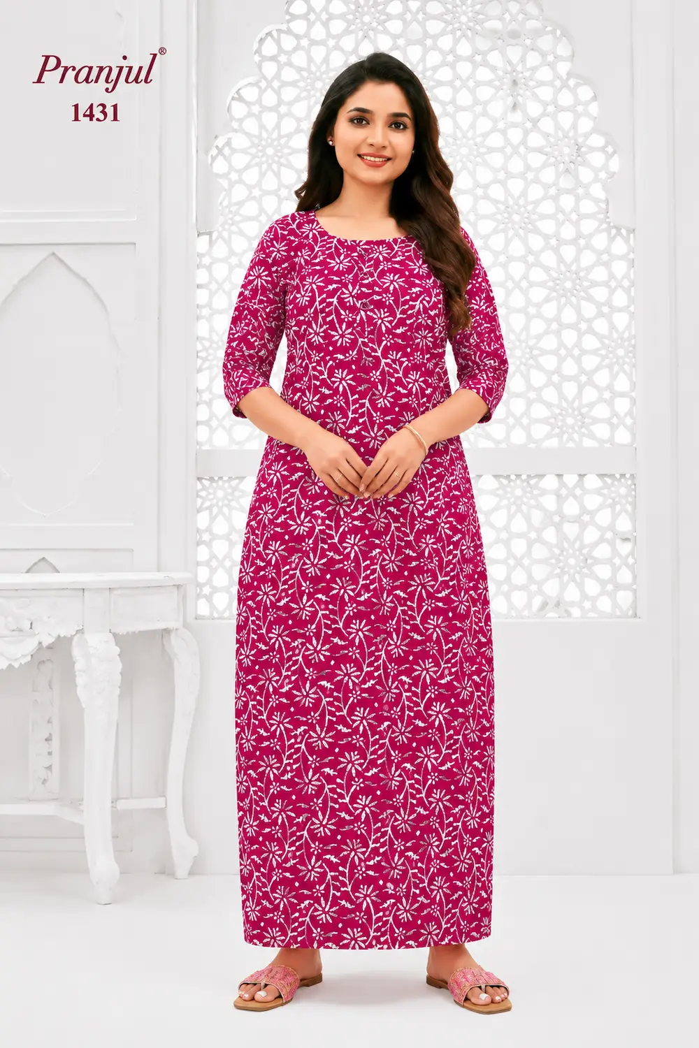 Pranjul Long Sleeve Cotton Nighty for Women