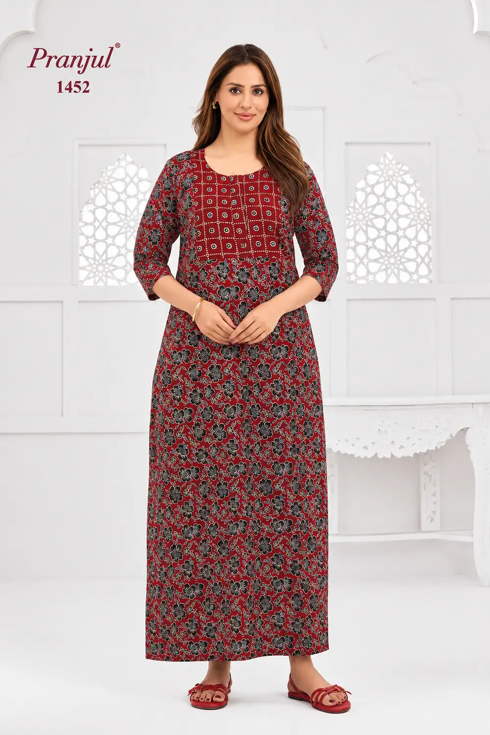Pranjul Long Sleeve Cotton Nighty for Women