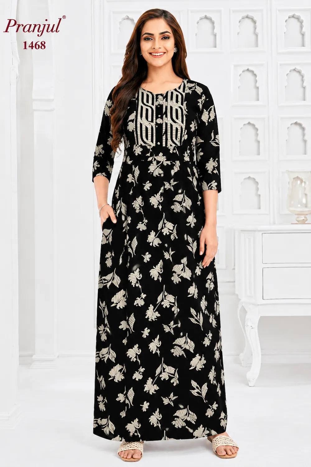 Pranjul Long Sleeve Cotton Nighty for Women