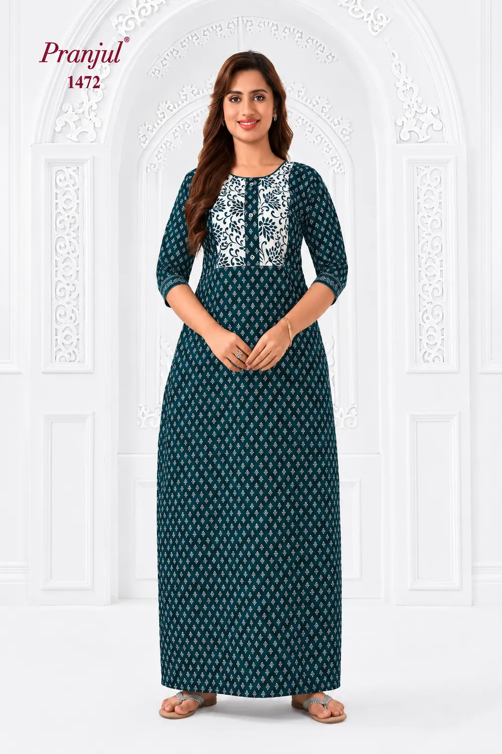 Pranjul Long Sleeve Cotton Nighty for Women