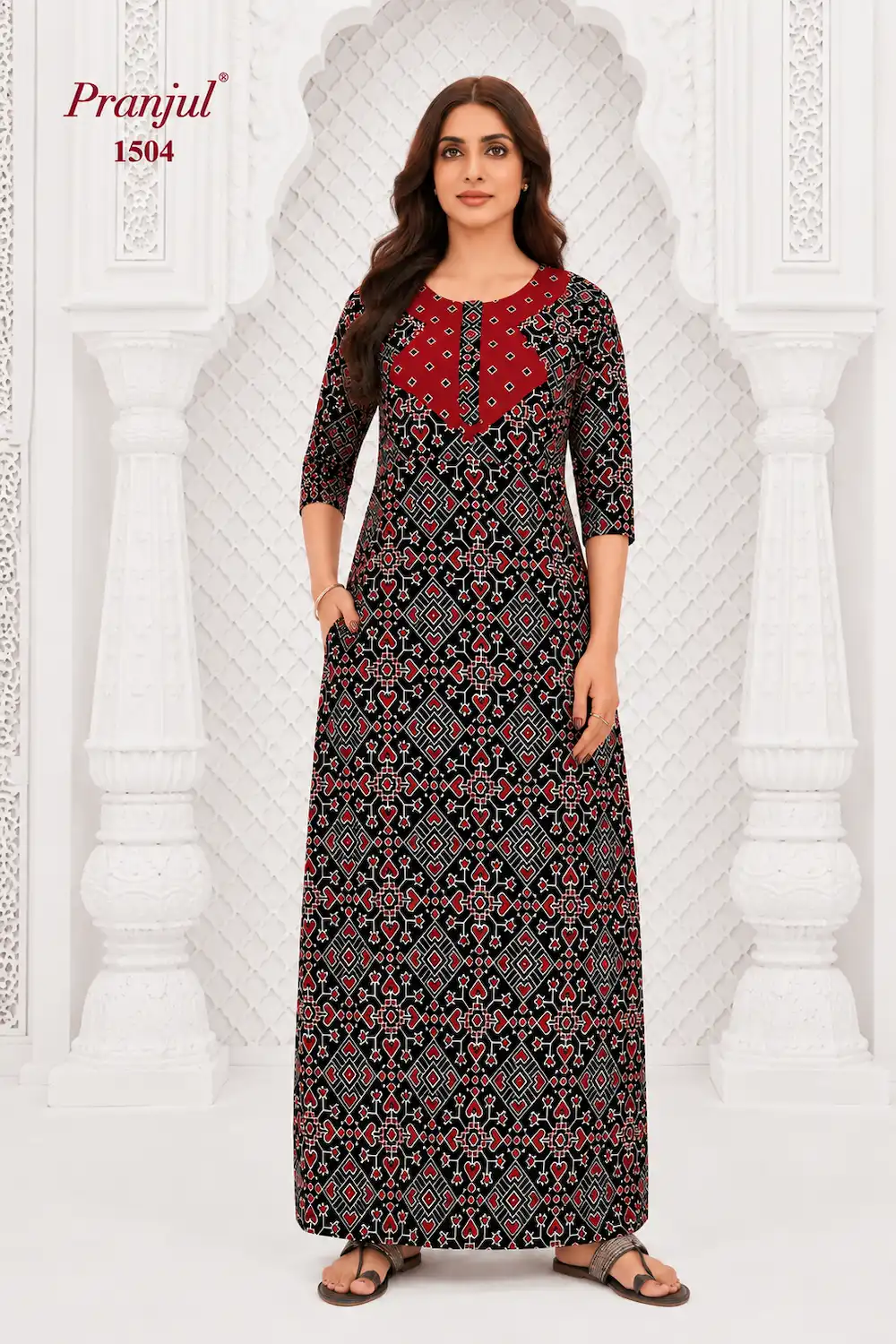 Pranjul Long Sleeve Cotton Nighty for Women