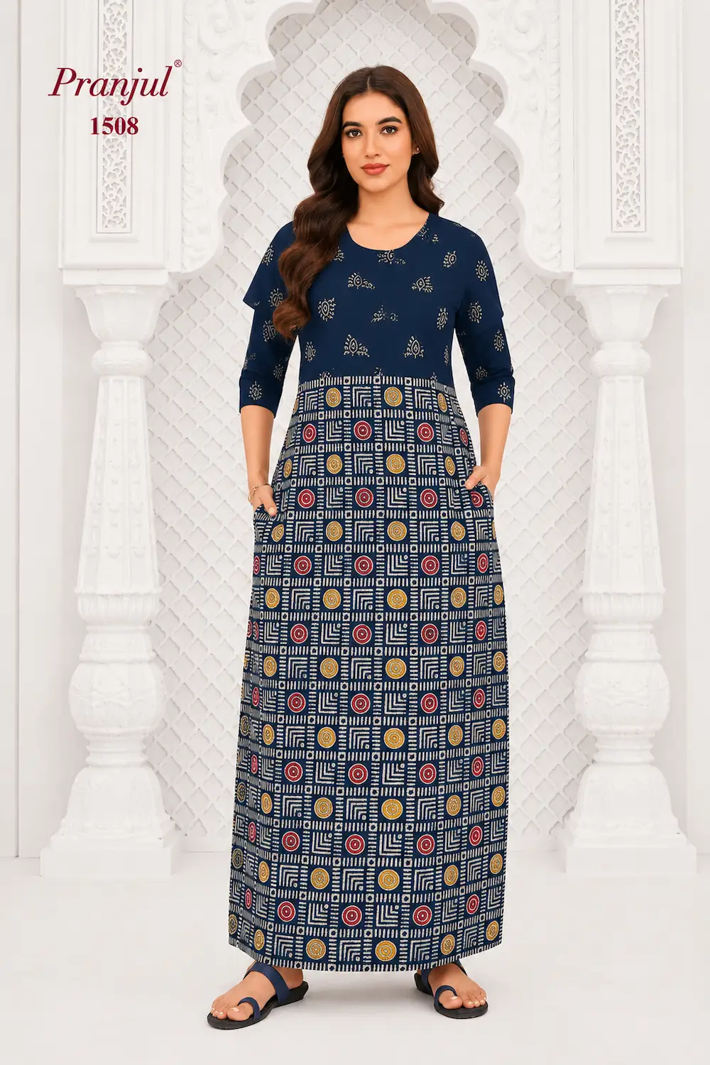 Pranjul Long Sleeve Cotton Nighty for Women
