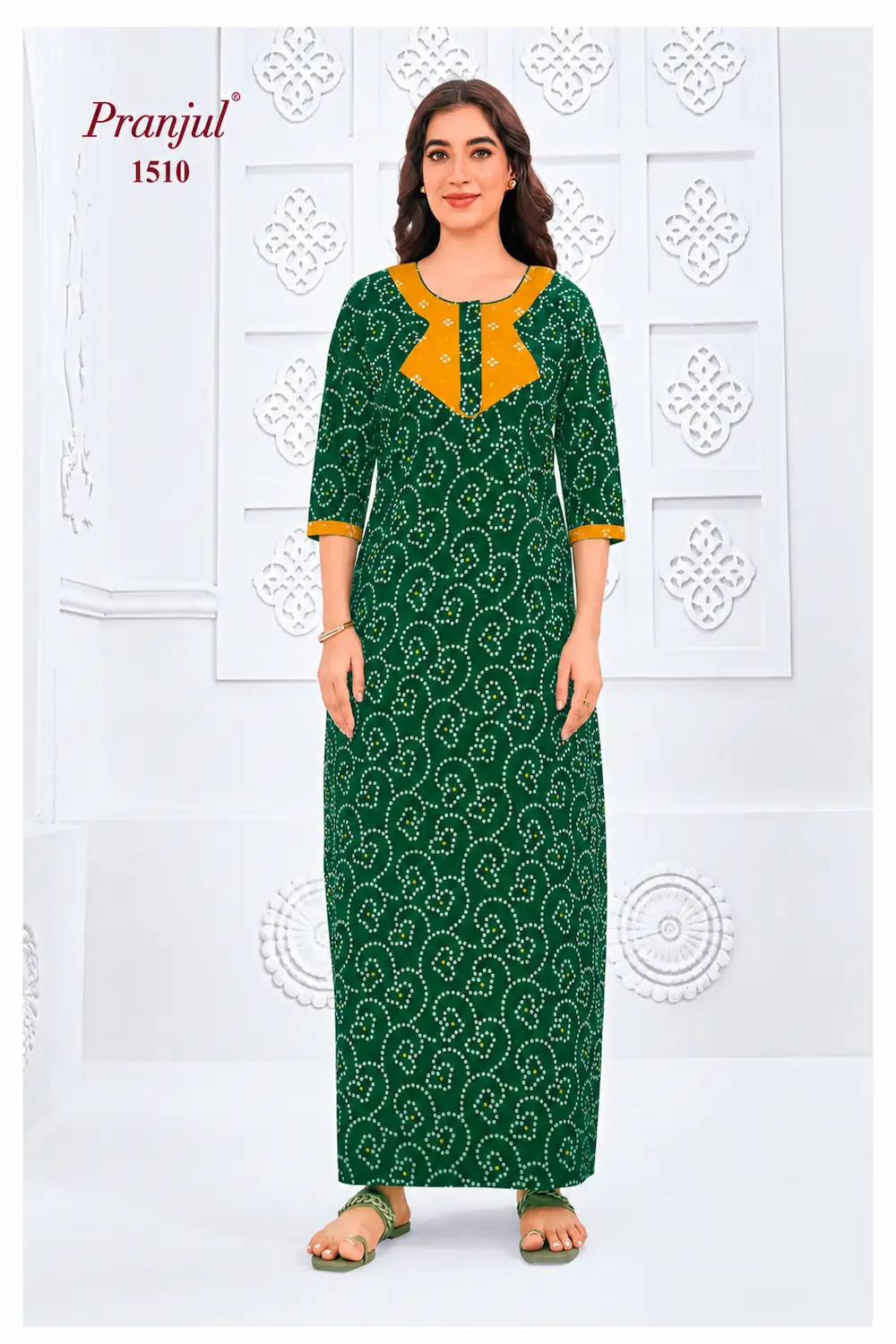 Pranjul Long Sleeve Cotton Nighty for Women