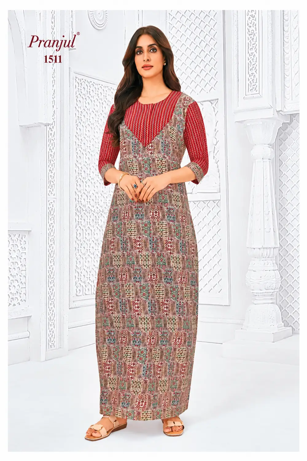Pranjul Long Sleeve Cotton Nighty for Women