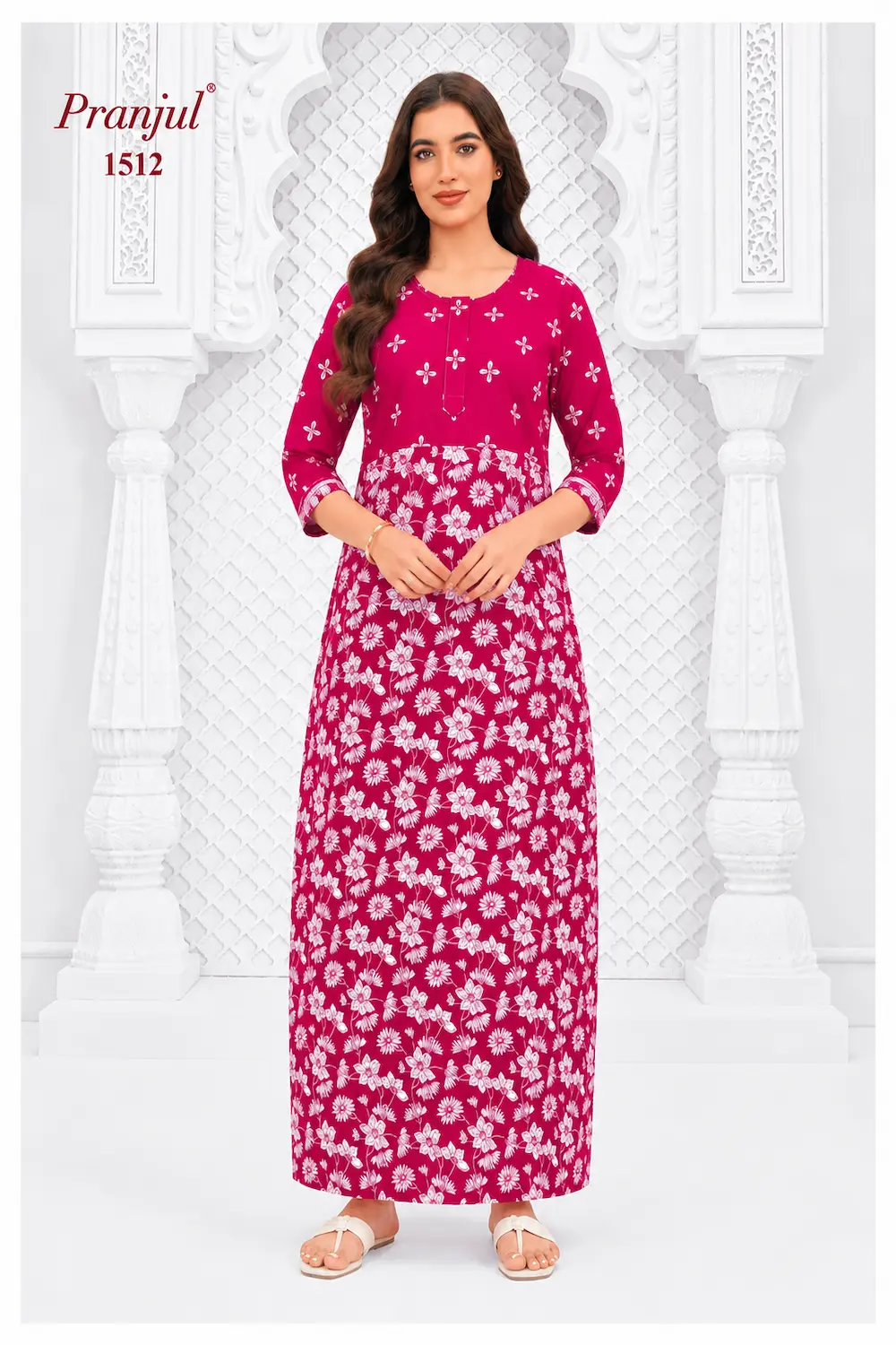Pranjul Long Sleeve Cotton Nighty for Women