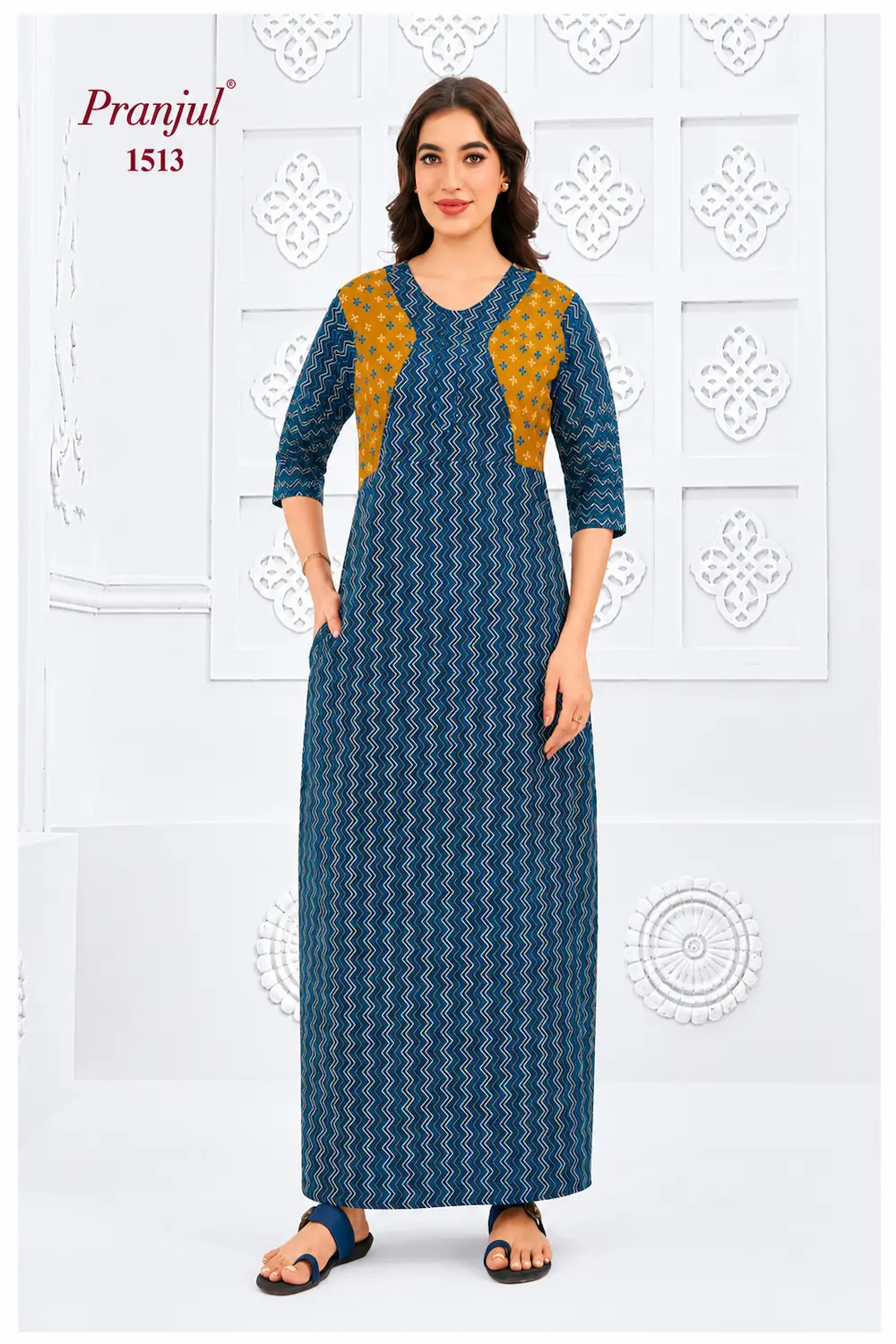 Pranjul Long Sleeve Cotton Nighty for Women