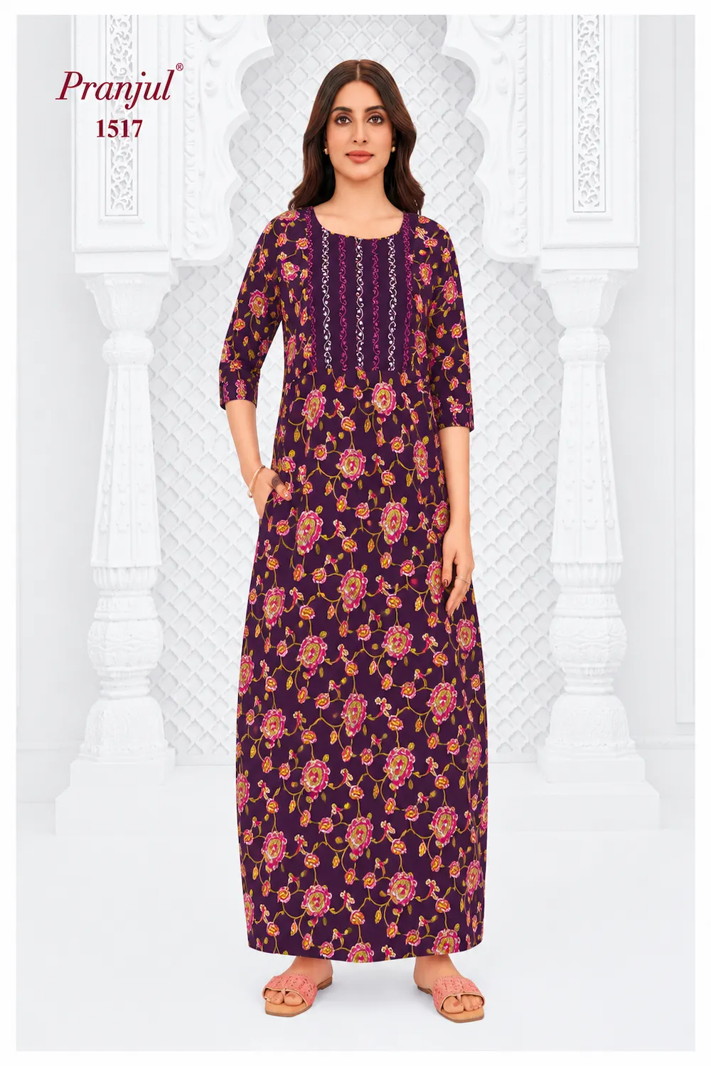 Pranjul Long Sleeve Cotton Nighty for Women