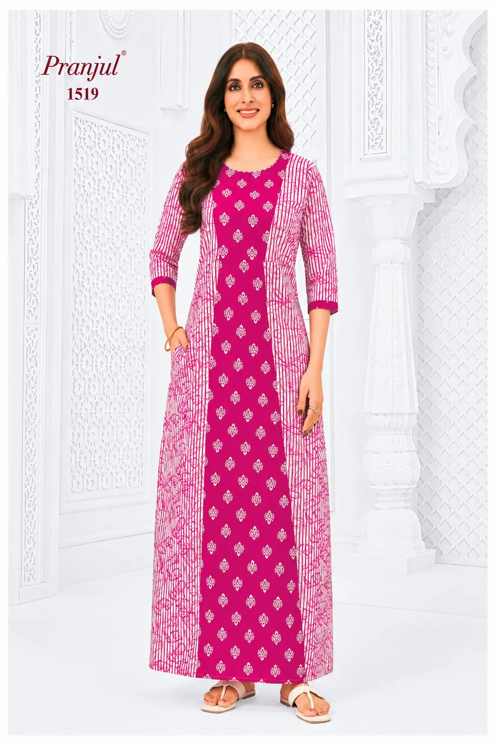 Pranjul Long Sleeve Cotton Nighty for Women