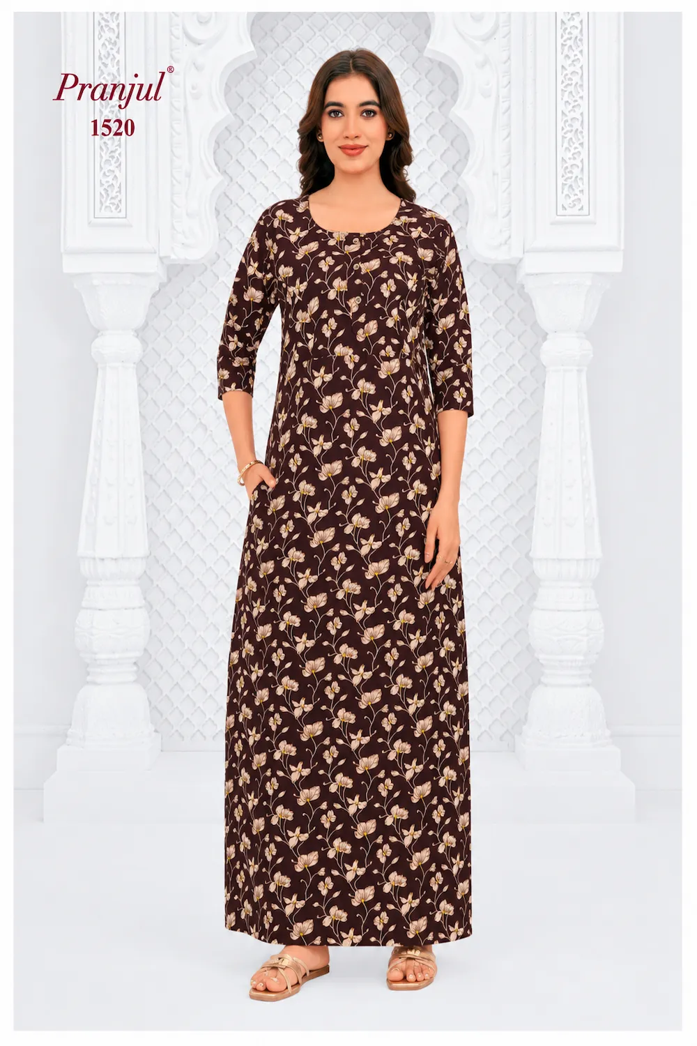 Pranjul Long Sleeve Cotton Nighty for Women