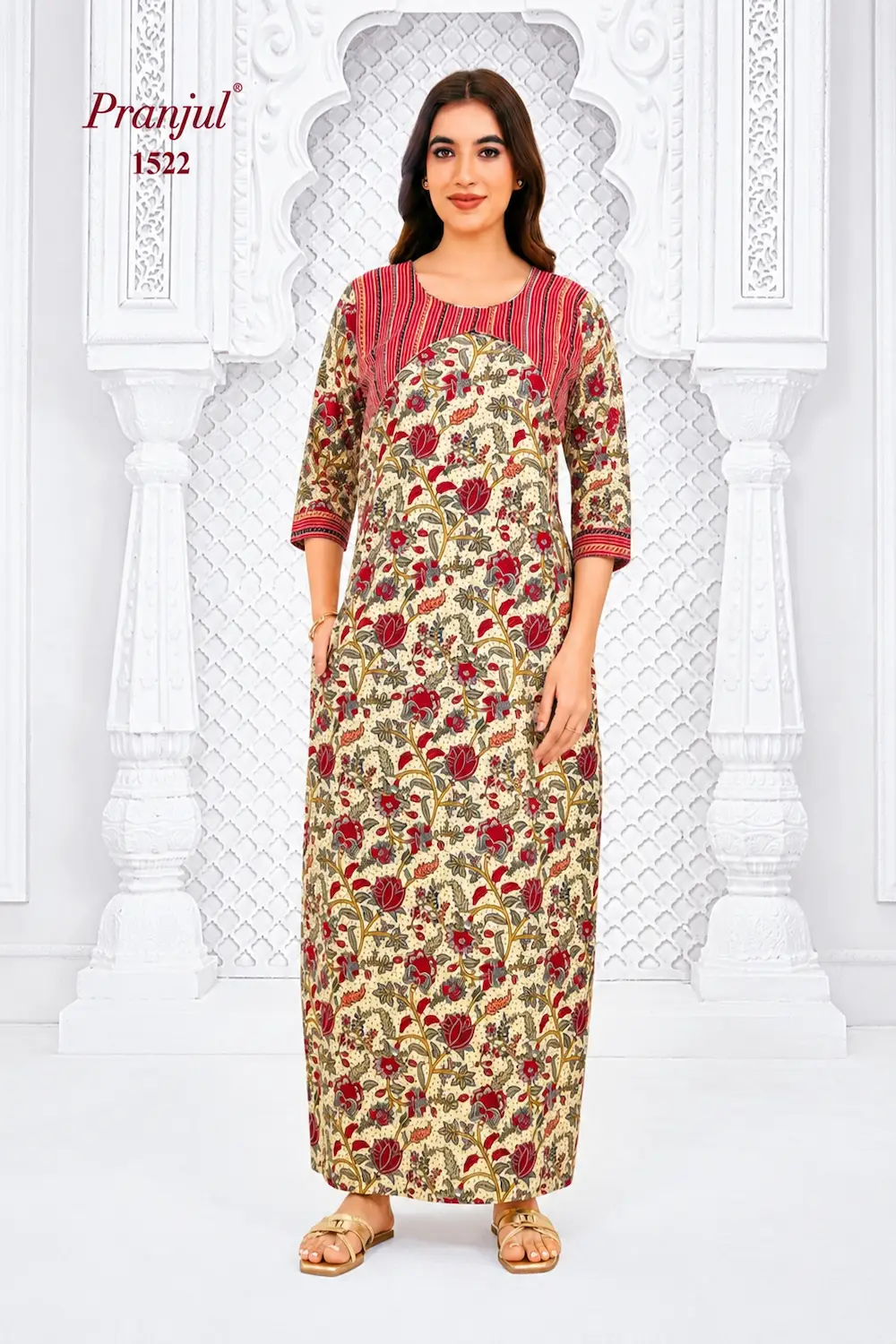 Pranjul Long Sleeve Cotton Nighty for Women