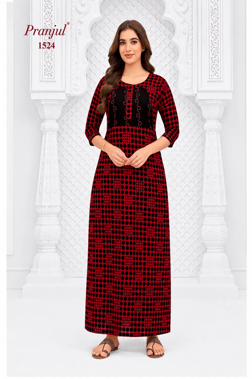 Pranjul Long Sleeve Cotton Nighty for Women