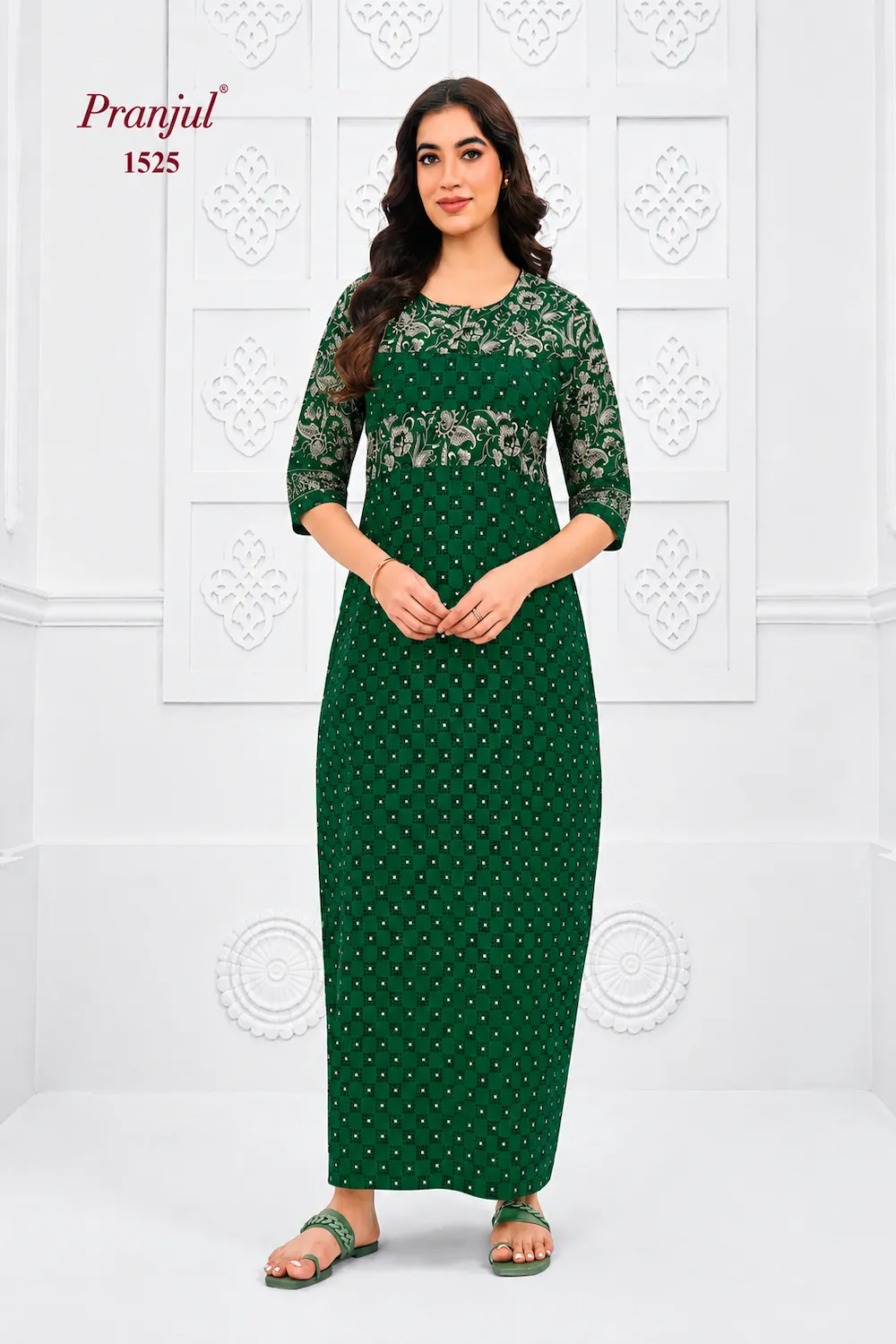 Pranjul Long Sleeve Cotton Nighty for Women