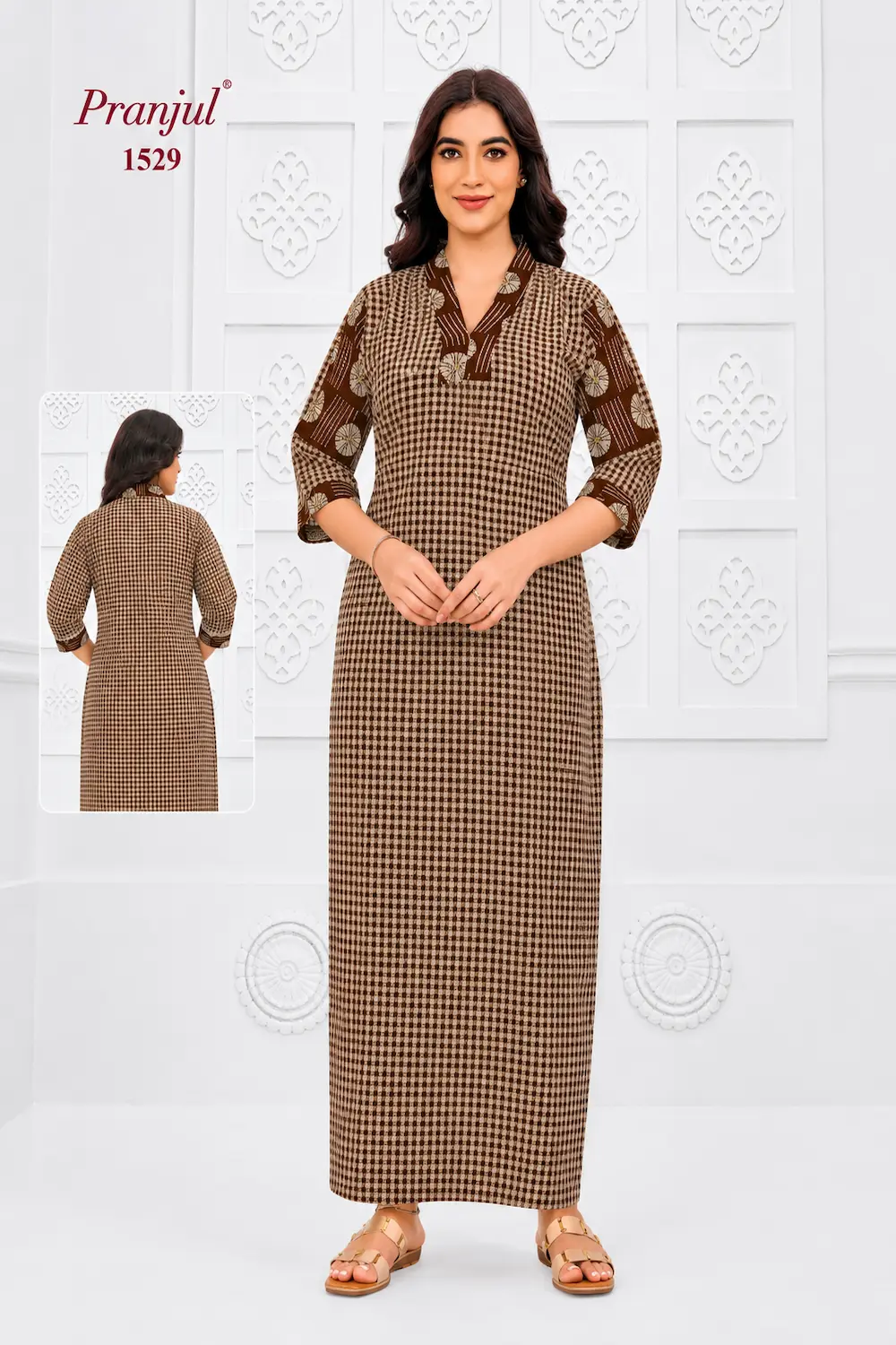Pranjul Long Sleeve Cotton Nighty for Women