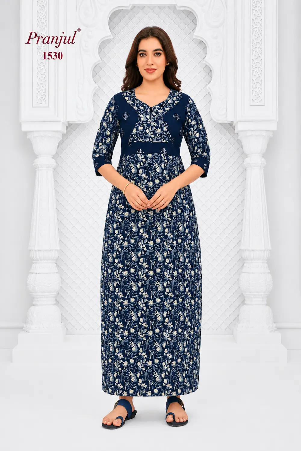 Pranjul Long Sleeve Cotton Nighty for Women