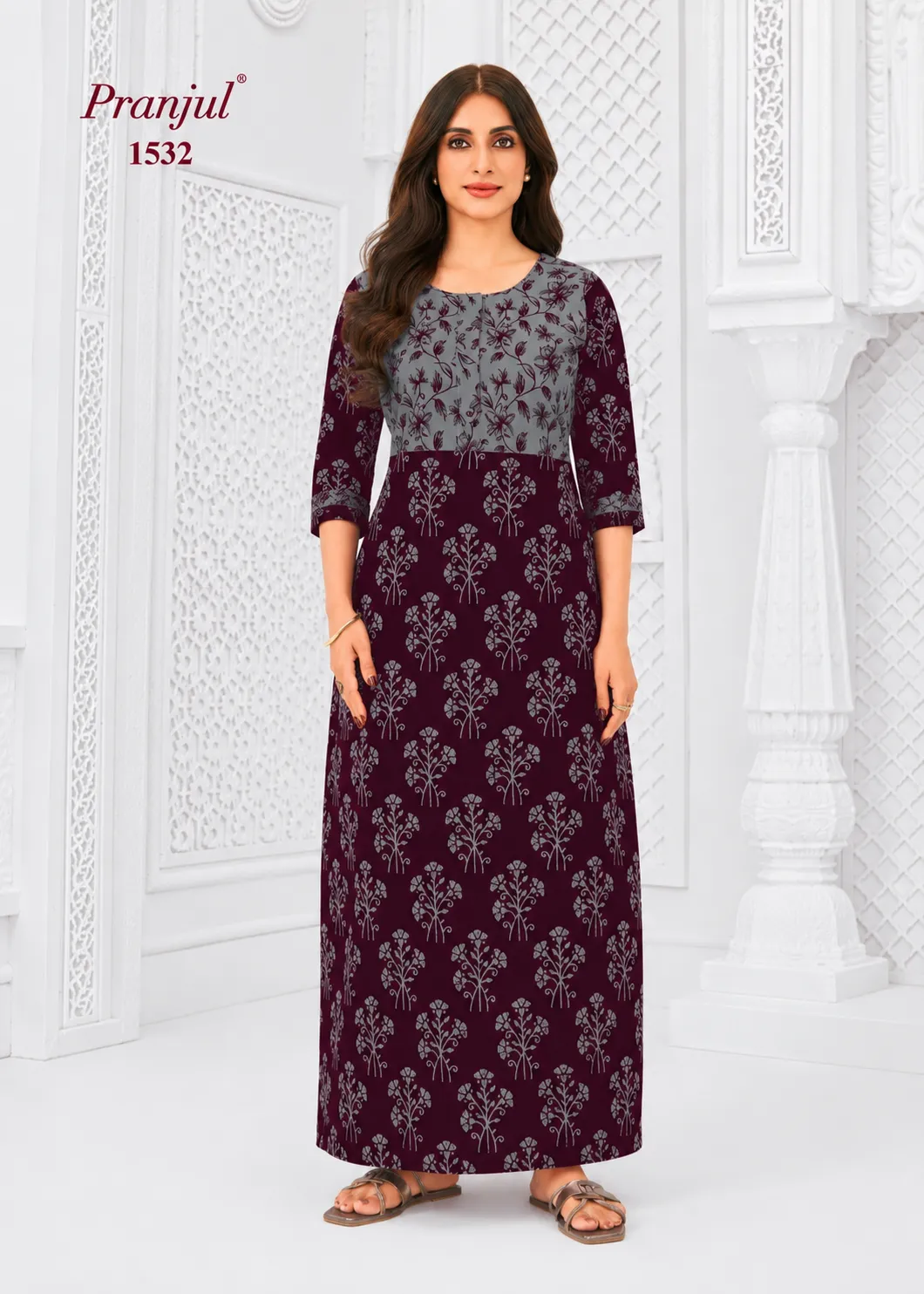 Pranjul Long Sleeve Cotton Nighty for Women