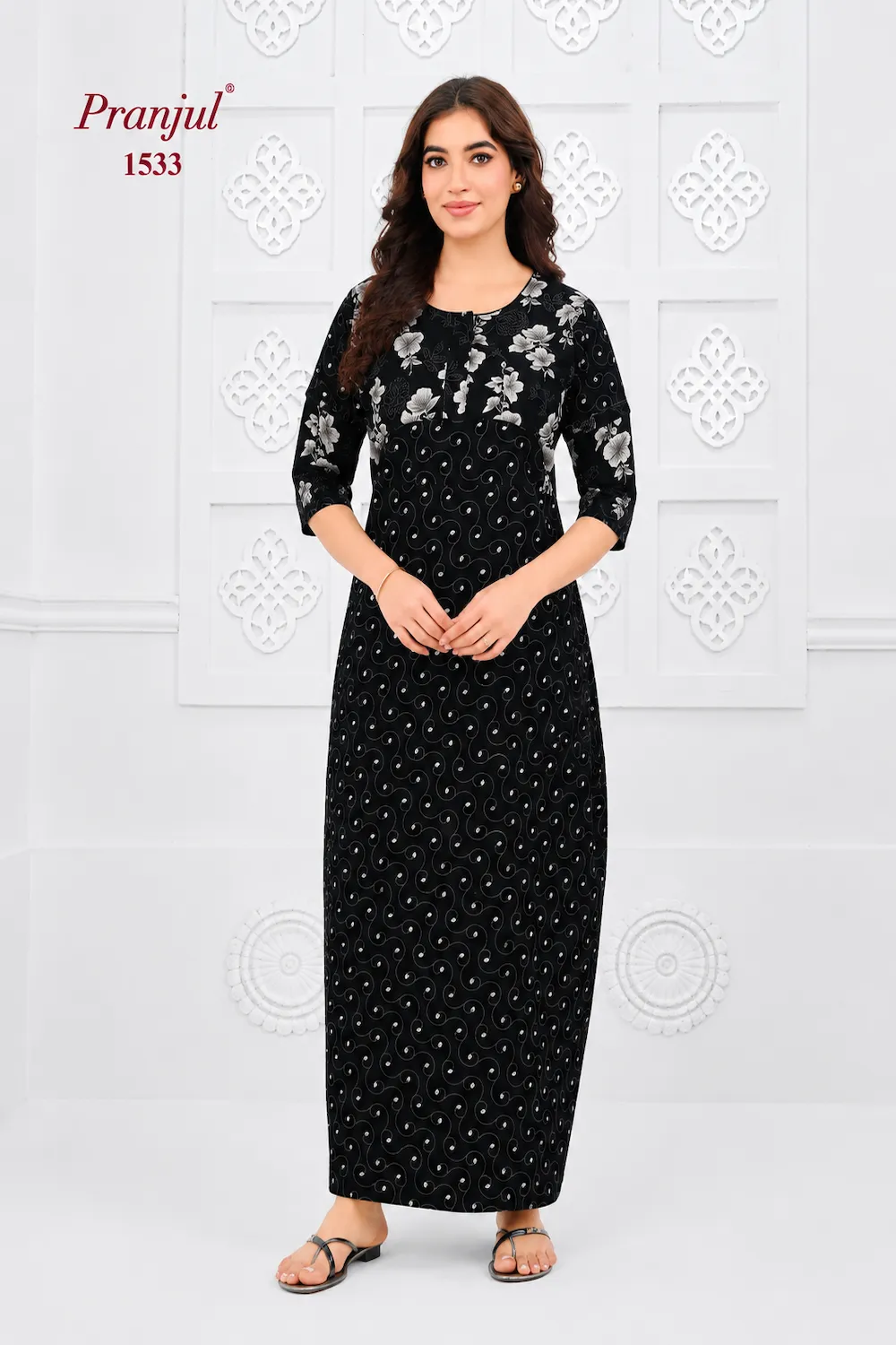 Pranjul Long Sleeve Cotton Nighty for Women