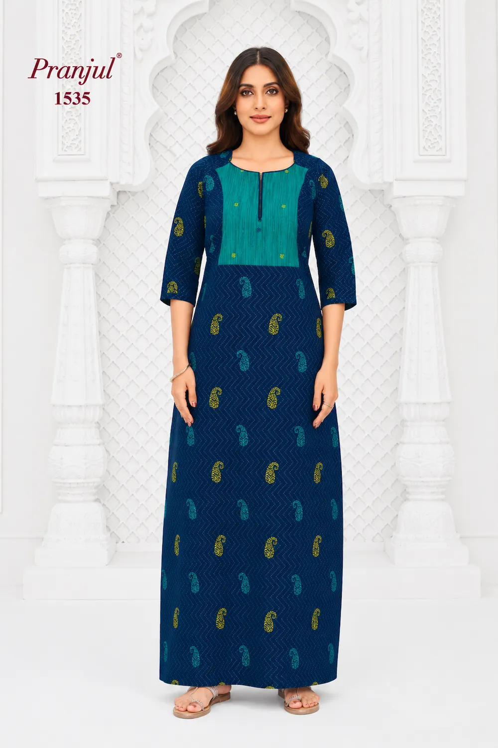 Pranjul Long Sleeve Cotton Nighty for Women