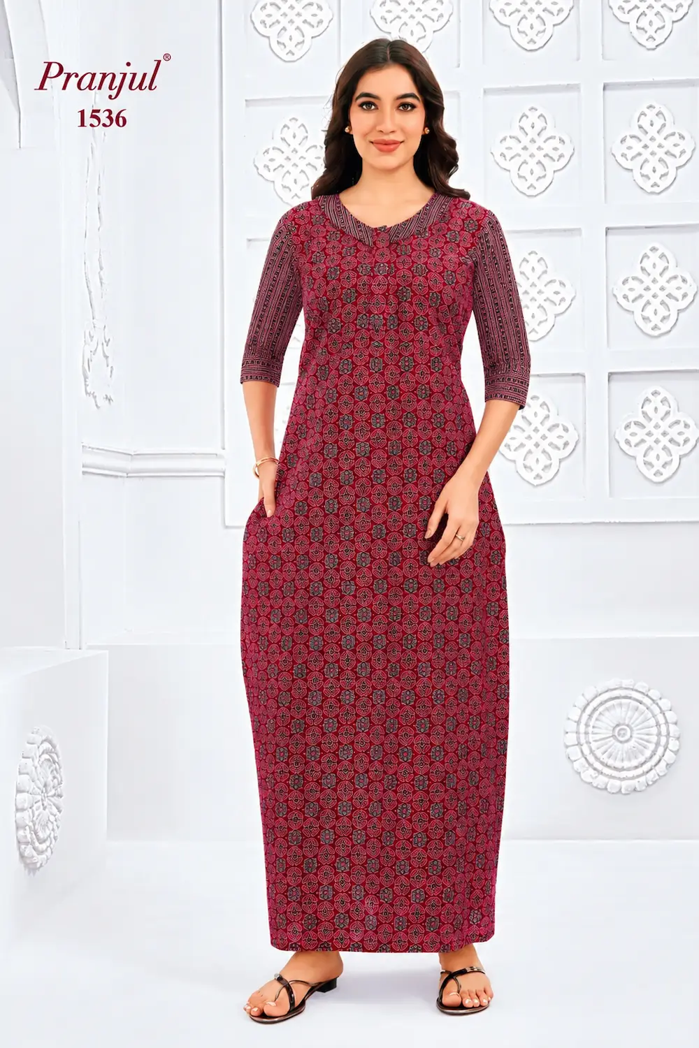 Pranjul Long Sleeve Cotton Nighty for Women