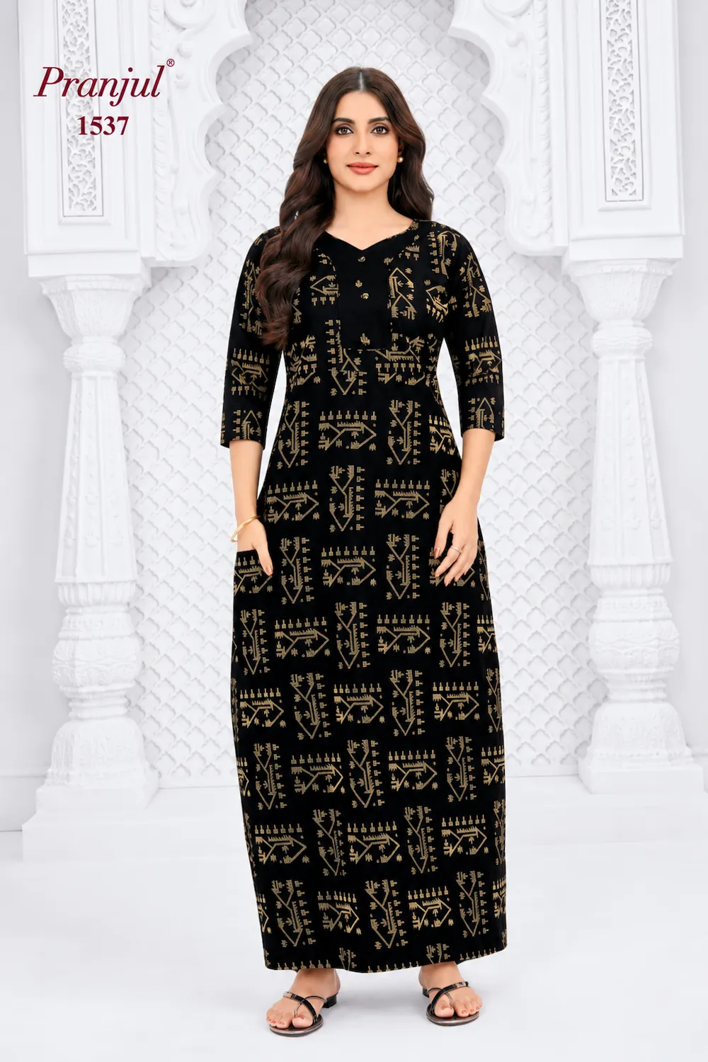 Pranjul Long Sleeve Cotton Nighty for Women