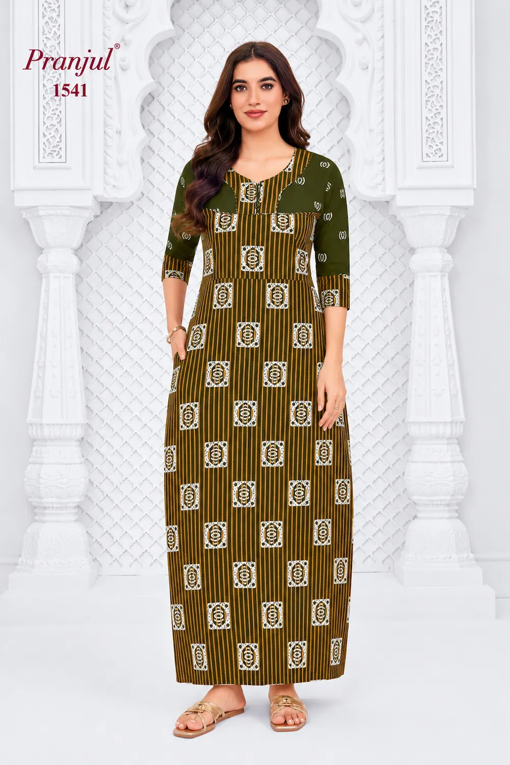 Pranjul Long Sleeve Cotton Nighty for Women