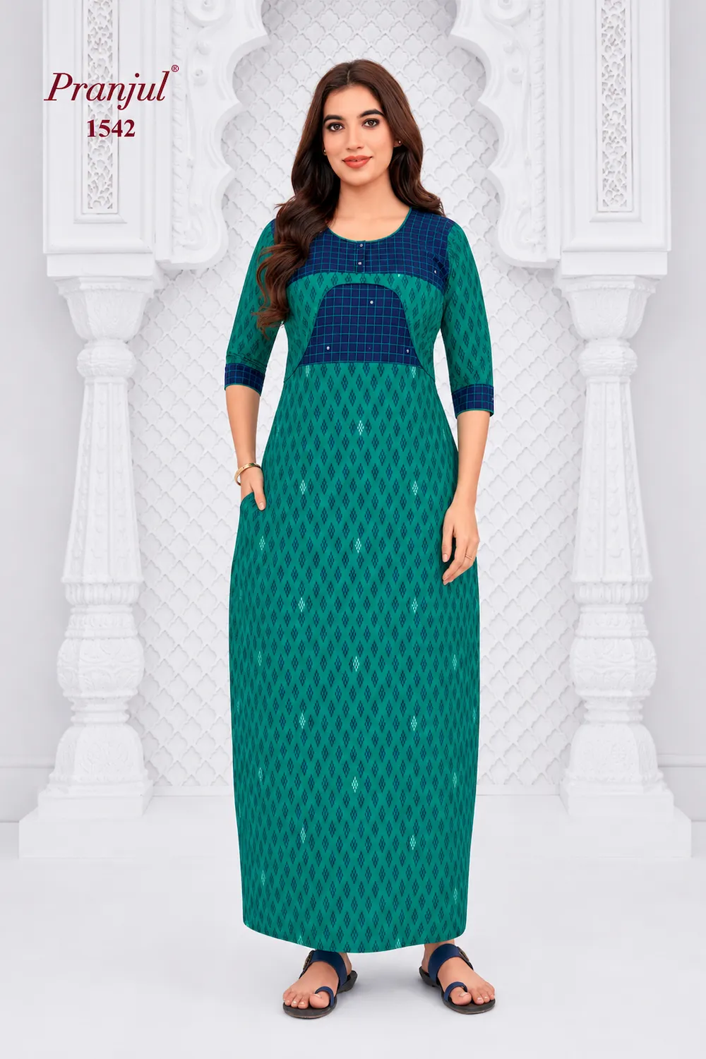 Pranjul Long Sleeve Cotton Nighty for Women