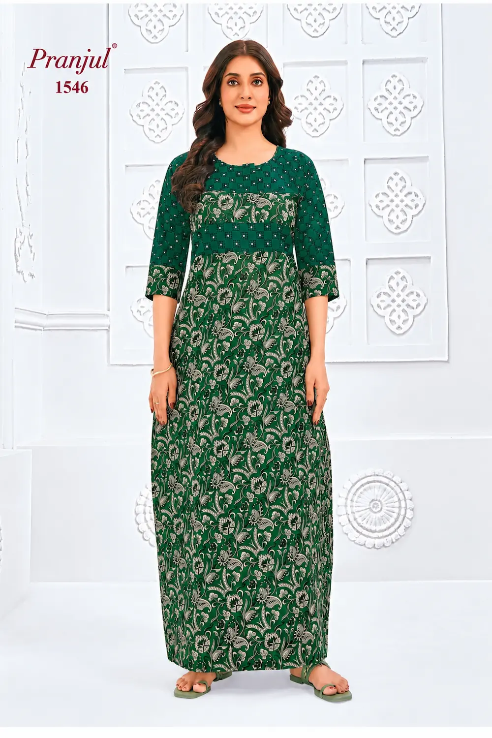 Pranjul Long Sleeve Cotton Nighty for Women