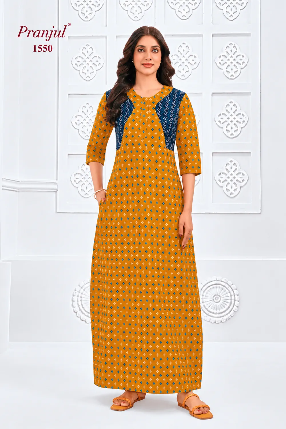 Pranjul Long Sleeve Cotton Nighty for Women
