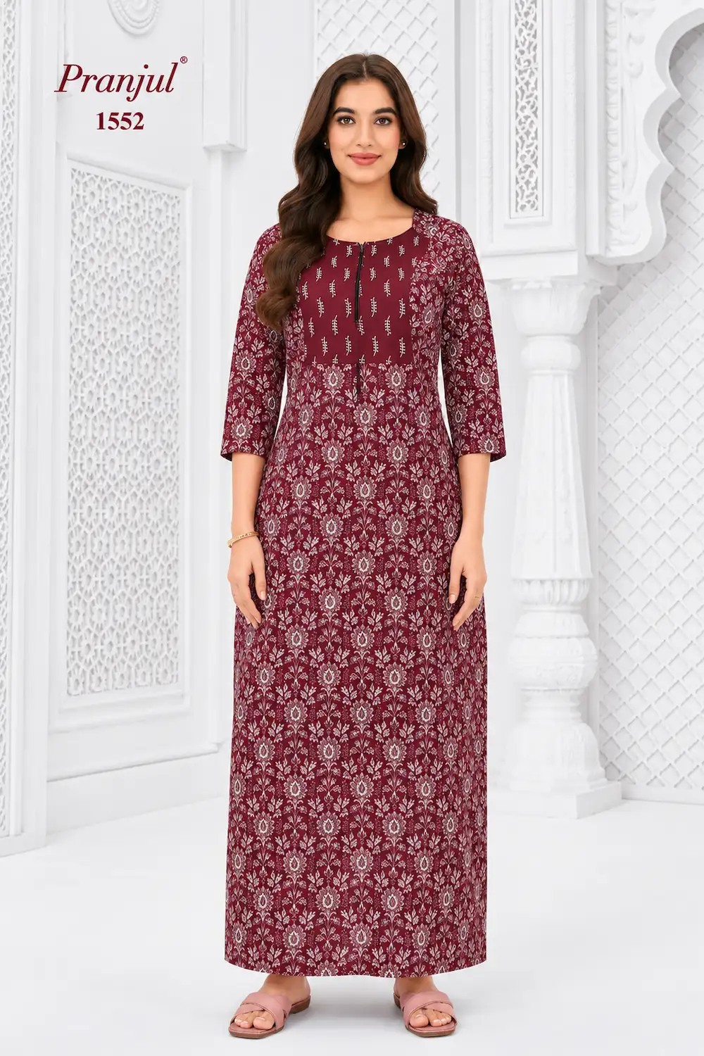 Pranjul Long Sleeve Cotton Nighty for Women
