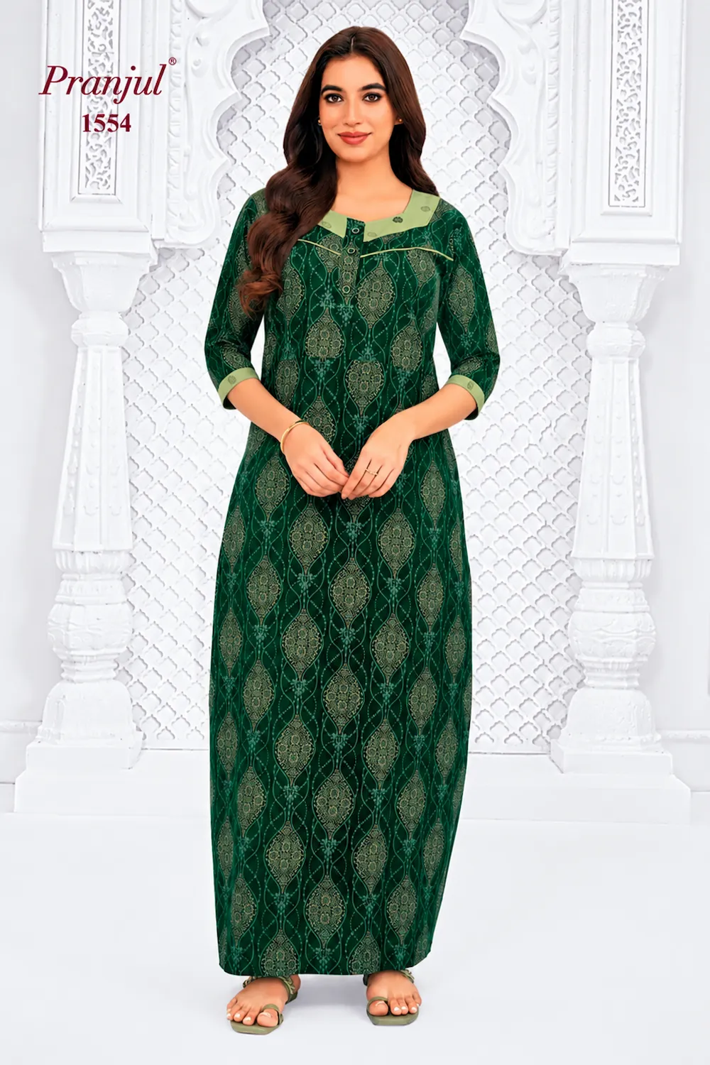 Pranjul Long Sleeve Cotton Nighty for Women