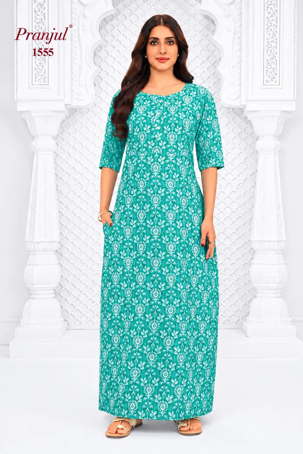 Pranjul Long Sleeve Cotton Nighty for Women