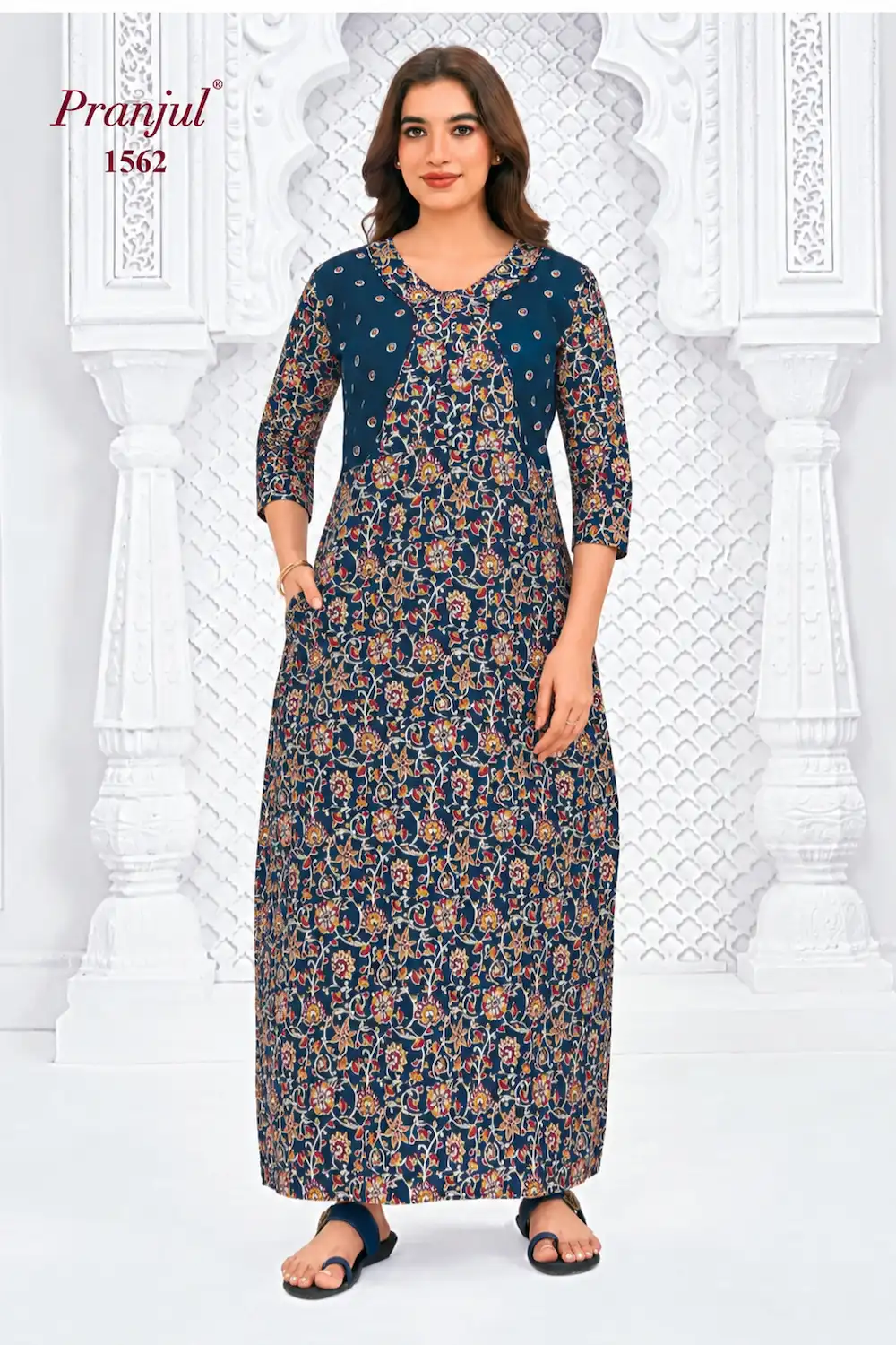 Pranjul Long Sleeve Cotton Nighty for Women
