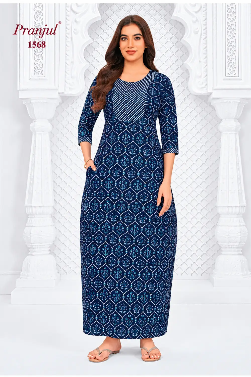 Pranjul Long Sleeve Cotton Nighty for Women