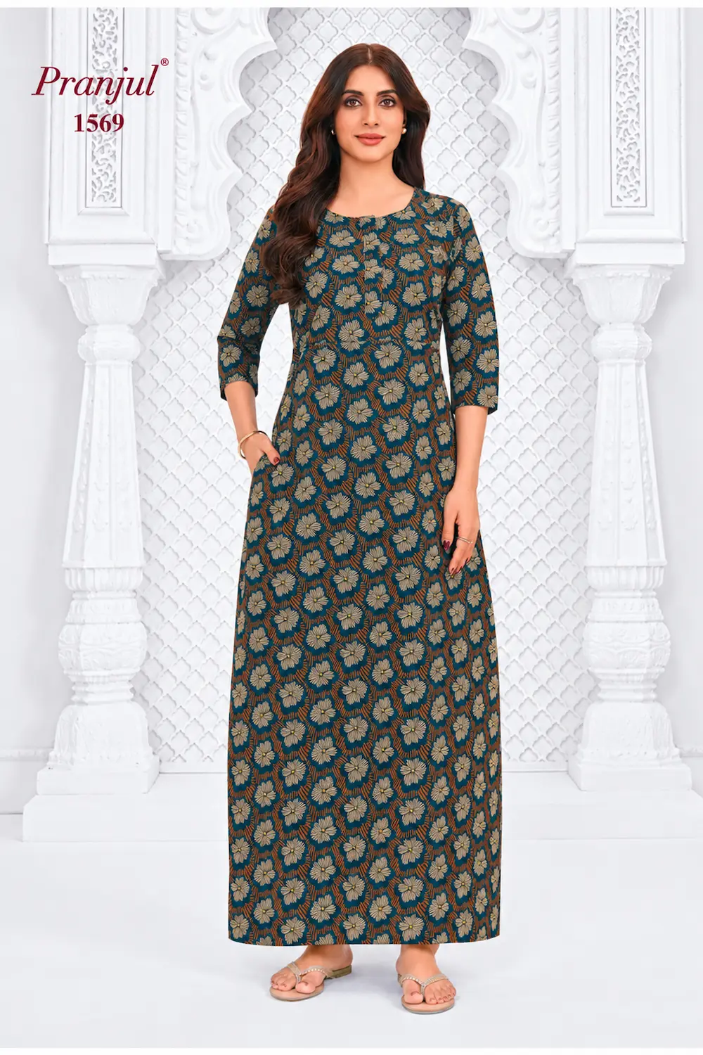 Pranjul Long Sleeve Cotton Nighty for Women