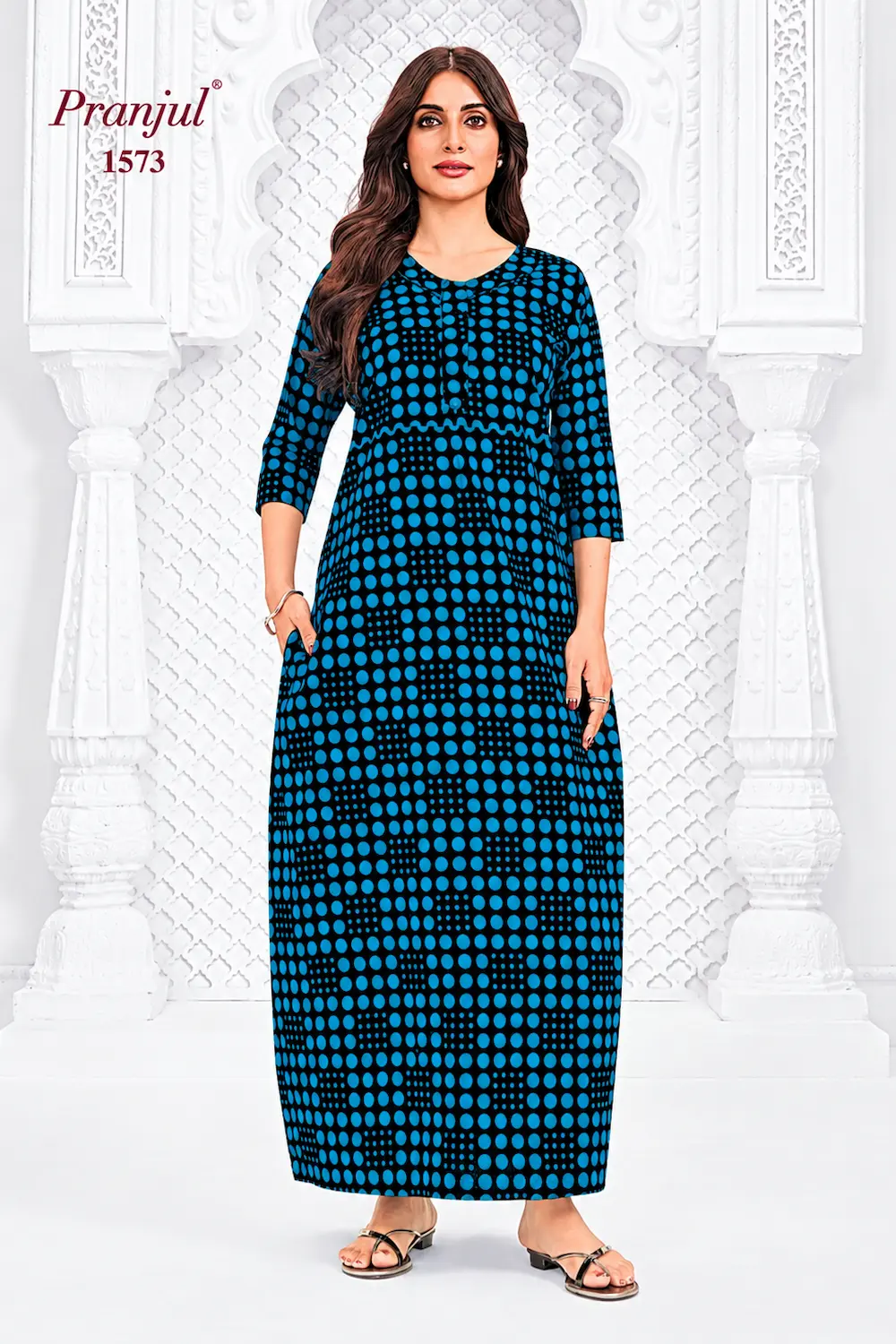 Pranjul Long Sleeve Cotton Nighty for Women