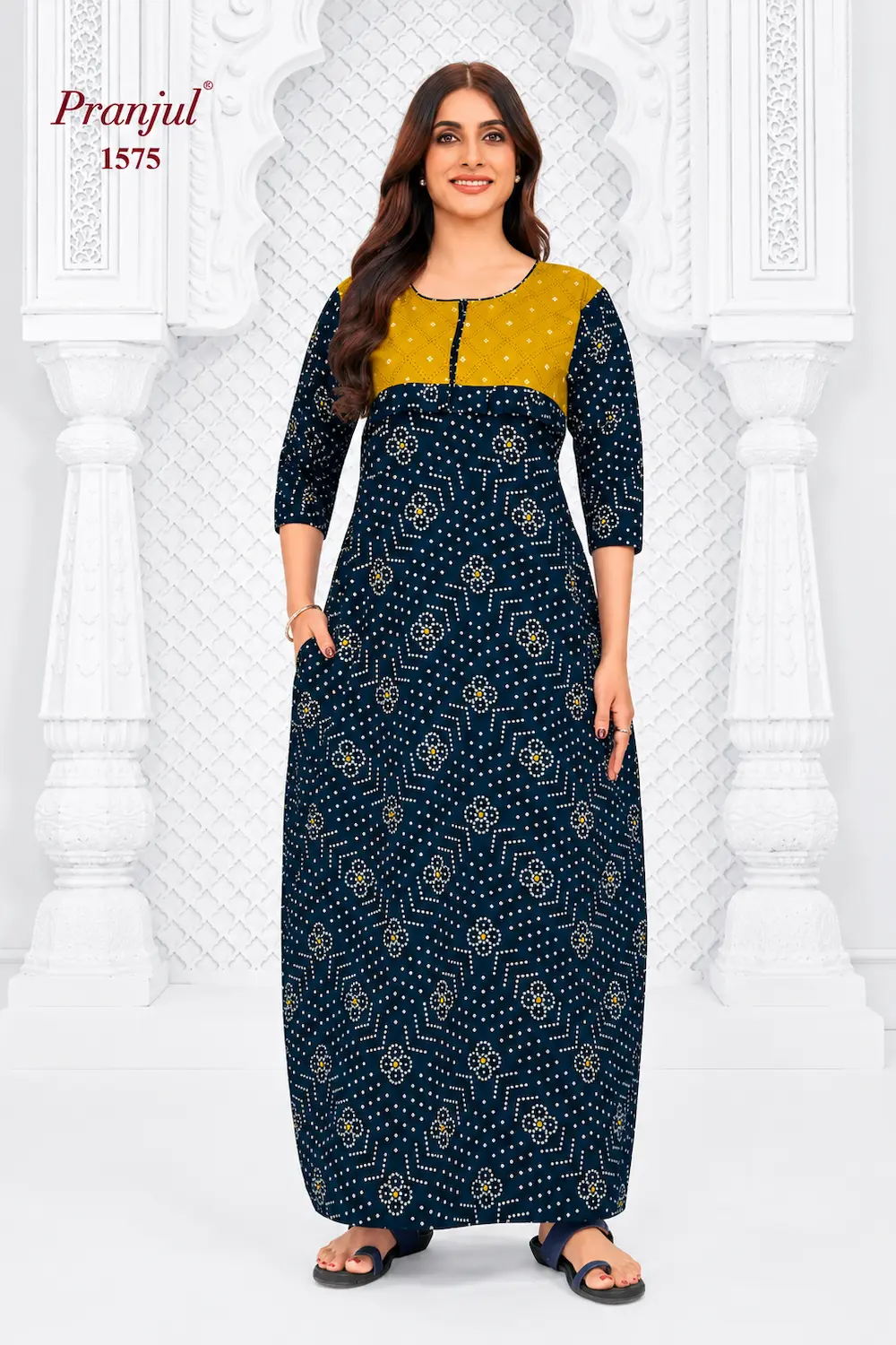 Pranjul Long Sleeve Cotton Nighty for Women