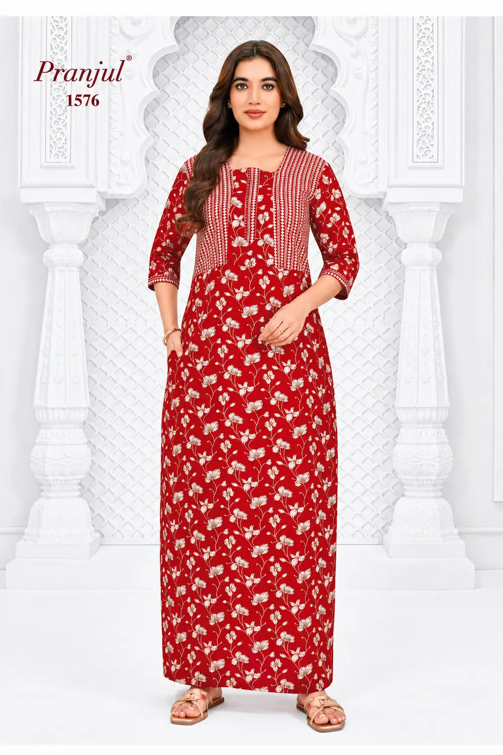 Pranjul Long Sleeve Cotton Nighty for Women
