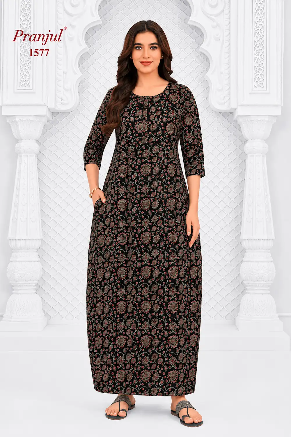 Pranjul Long Sleeve Cotton Nighty for Women