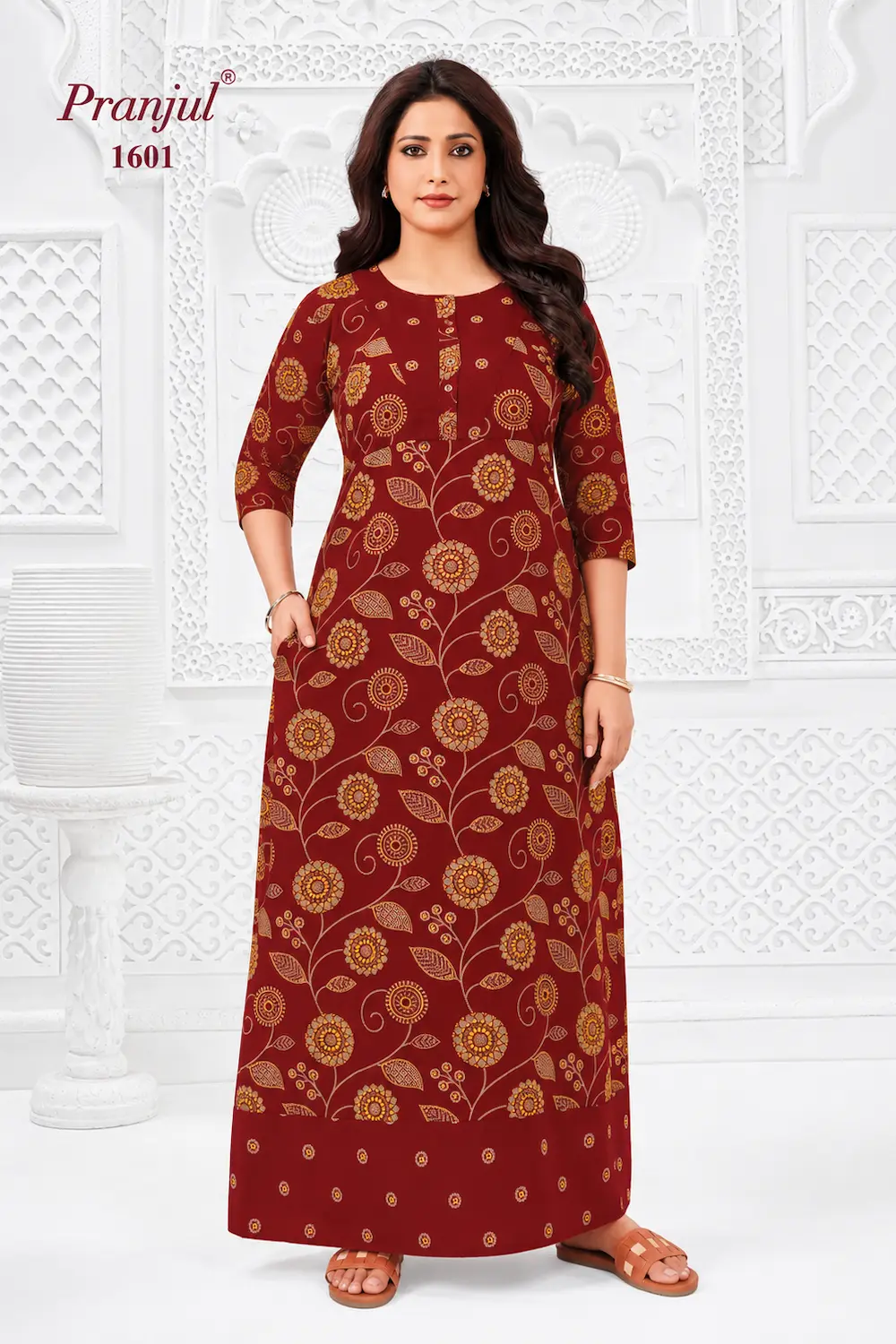 Pranjul Long Sleeve Cotton Nighty for Women