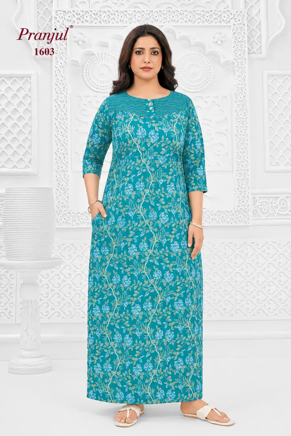 Pranjul Long Sleeve Cotton Nighty for Women
