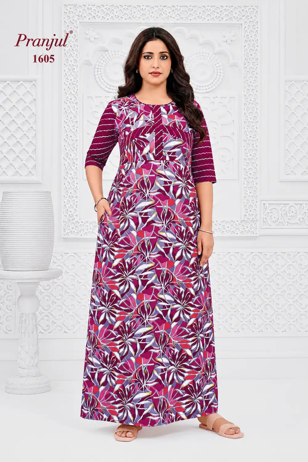 Pranjul Long Sleeve Cotton Nighty for Women