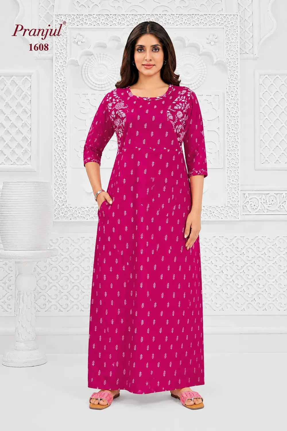 Pranjul Long Sleeve Cotton Nighty for Women